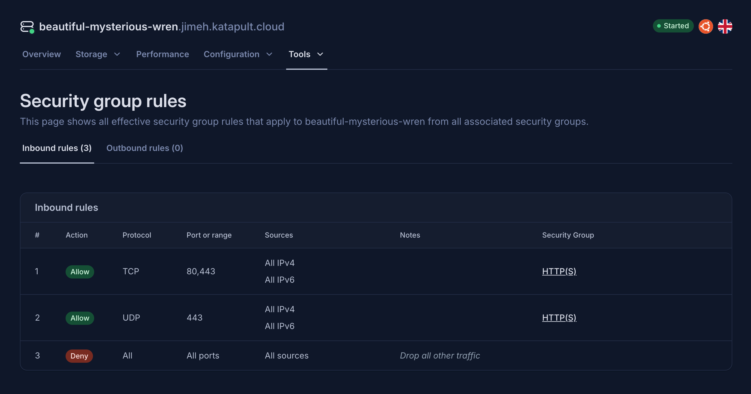Effective rules showing HTTP(S) allowed and all other traffic denied